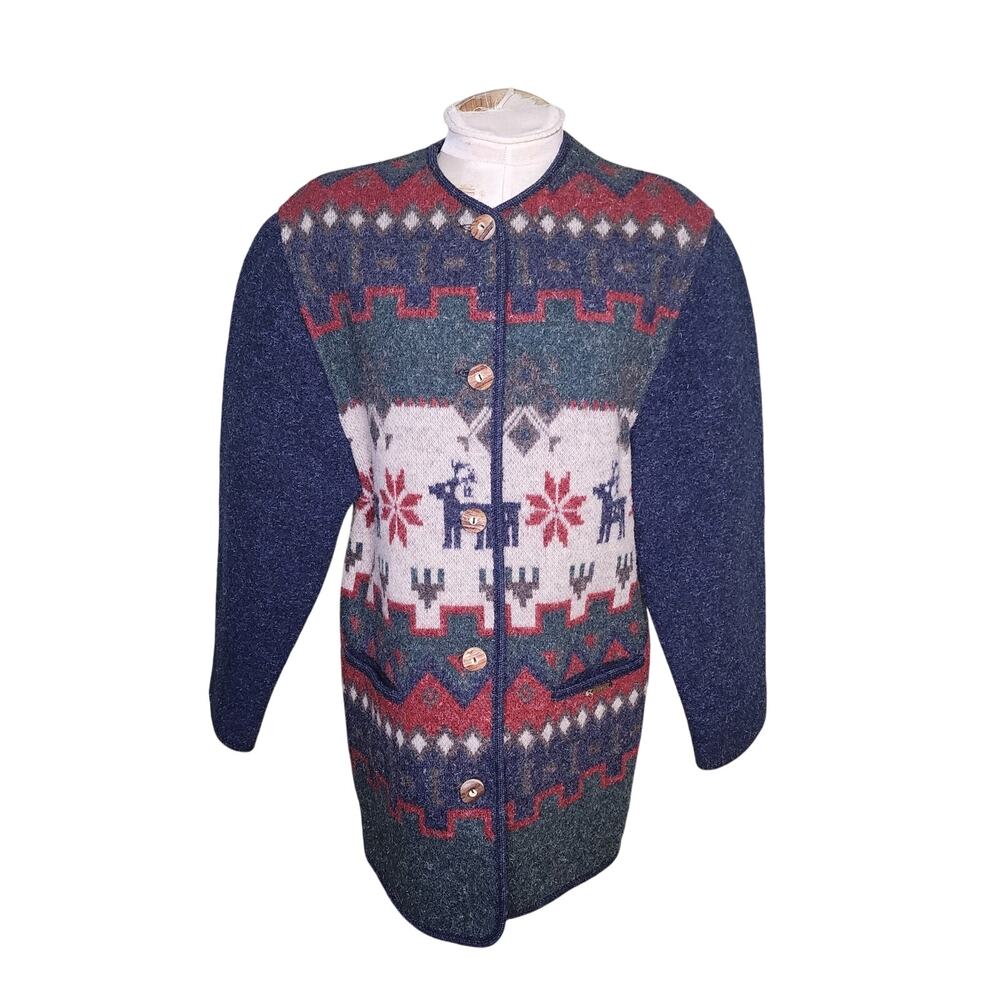 Giesswein Women's 100% Wool Coat Jacket Size 36 (8) Winter Scene Deer